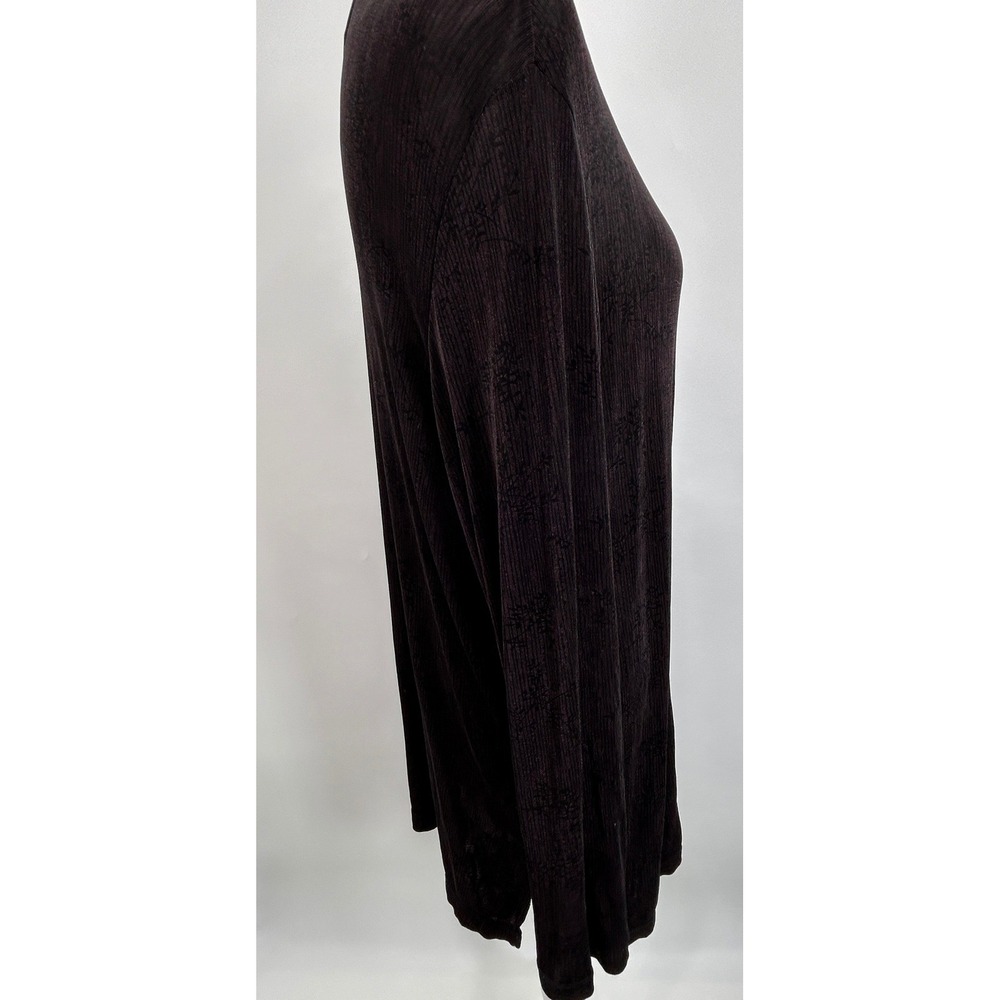 Carole Little Black Ribbed Long Cardigan Duster Floral Texture 1X Plus Size - Picture 5 of 14